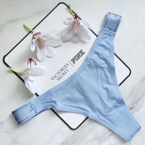 NWT PINK VICTORIA'S SECRET LOGO COTTON HIGH-LEG SMOOTH THONG PANTY IN HARBOR BLU